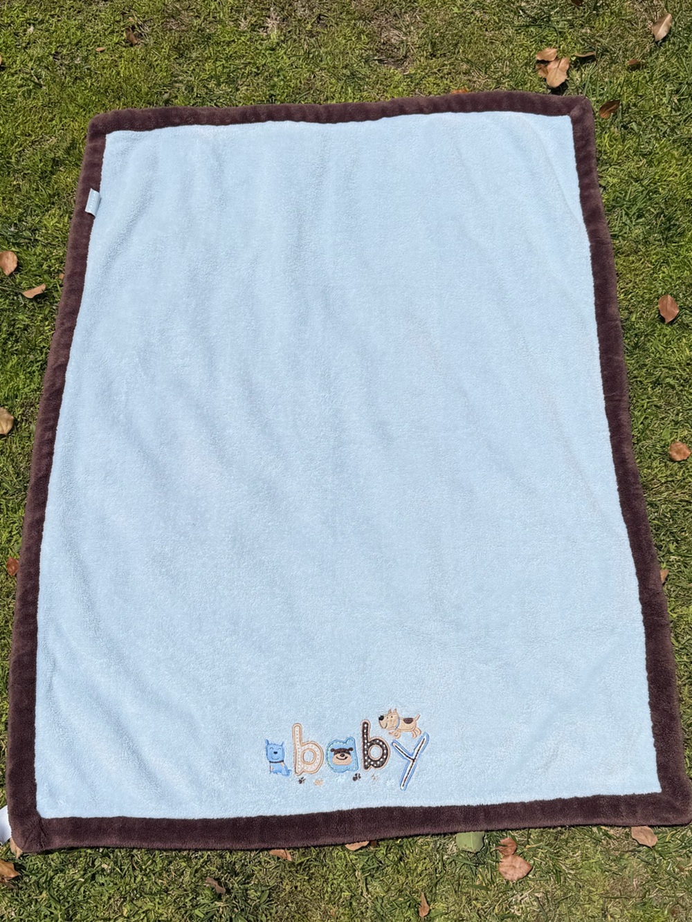 Y2K Carter’s Baby Puppy Embroidered Plush Security Blanket Blue Brown 37x60 GUC